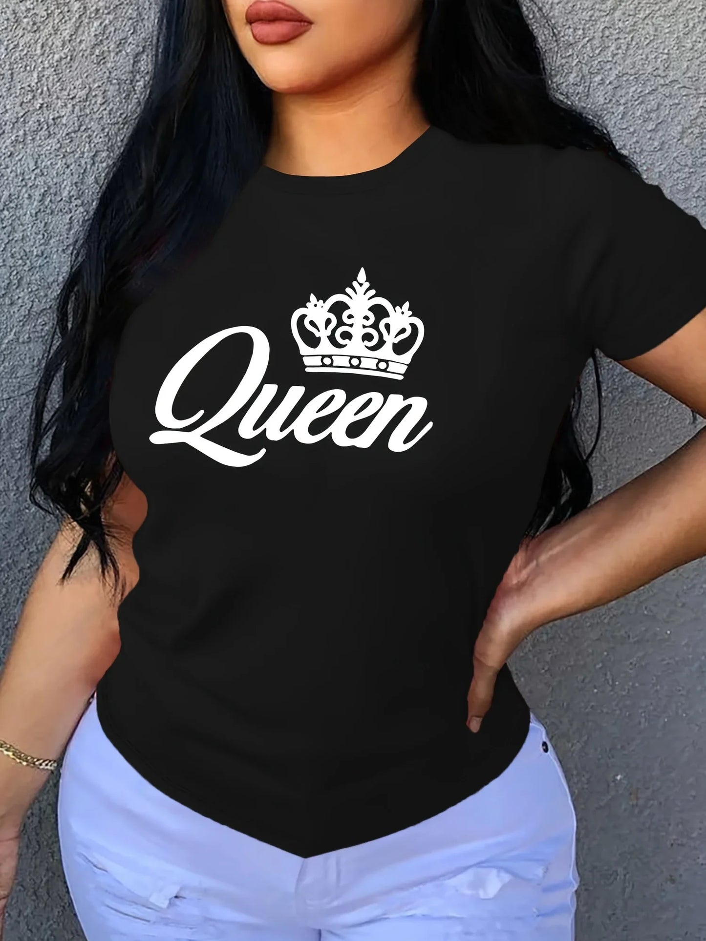 Women's T-shirt Casual Black Short Sleeved Printed Loose Top Design Clothes  Clothing O-Neck Casual Female Tops Street