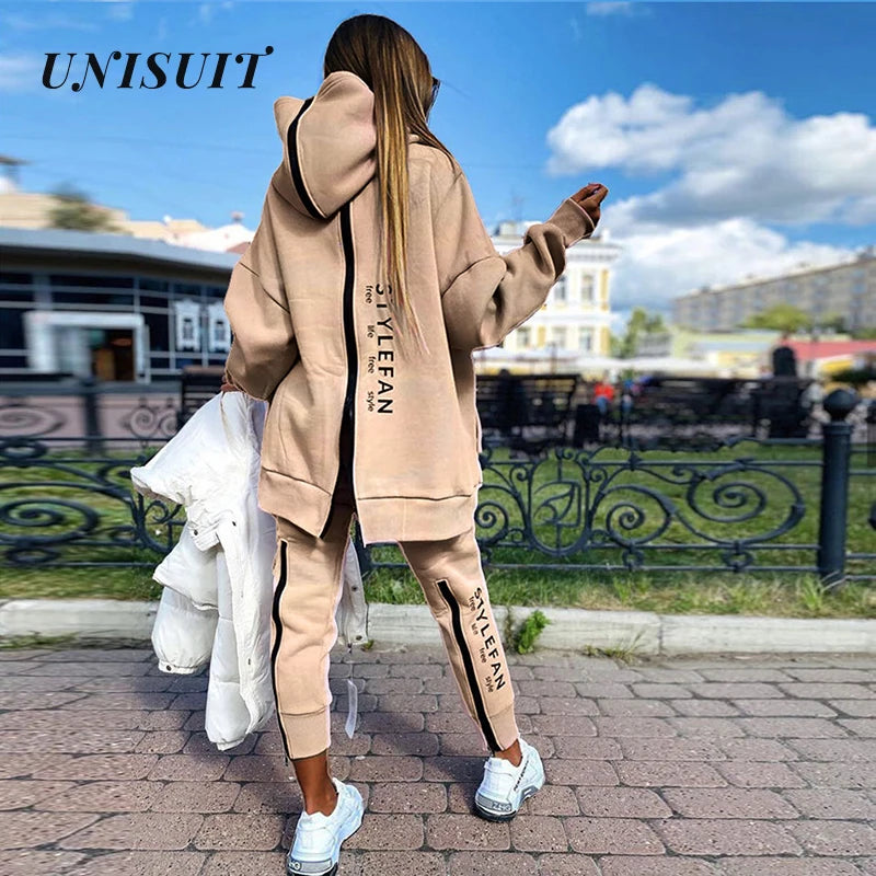 Fashion Casual Loose Suit Letter Printing Long Sweater Sweatpants 2 PCS Running Tracksuit Women Fitness Clothing