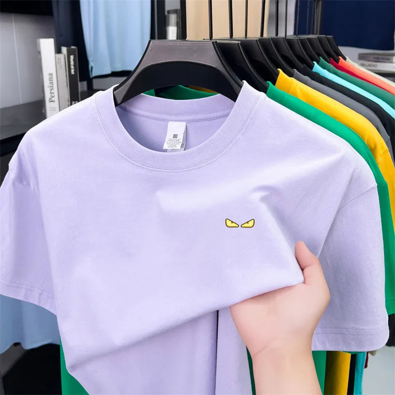High-end Quality Men's T-shirt 100Cotton O-Neck Pattern Embroidery Short Sleeve Summer New Fashion Trend Half Sleeve Men's Wear