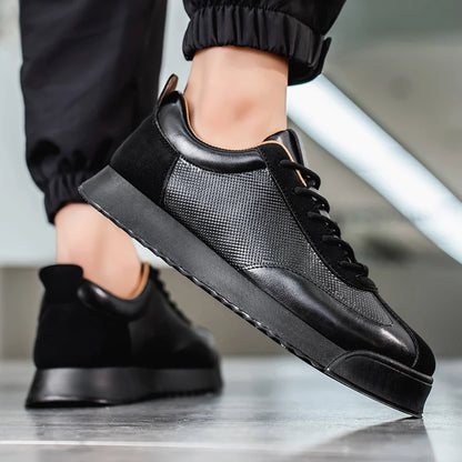 Ny håndlaget skinn herresko Mesh Breathable Fashion Non Slip Outdoor Daily Pendling Preppy Casual Festival Gaver Sneakers