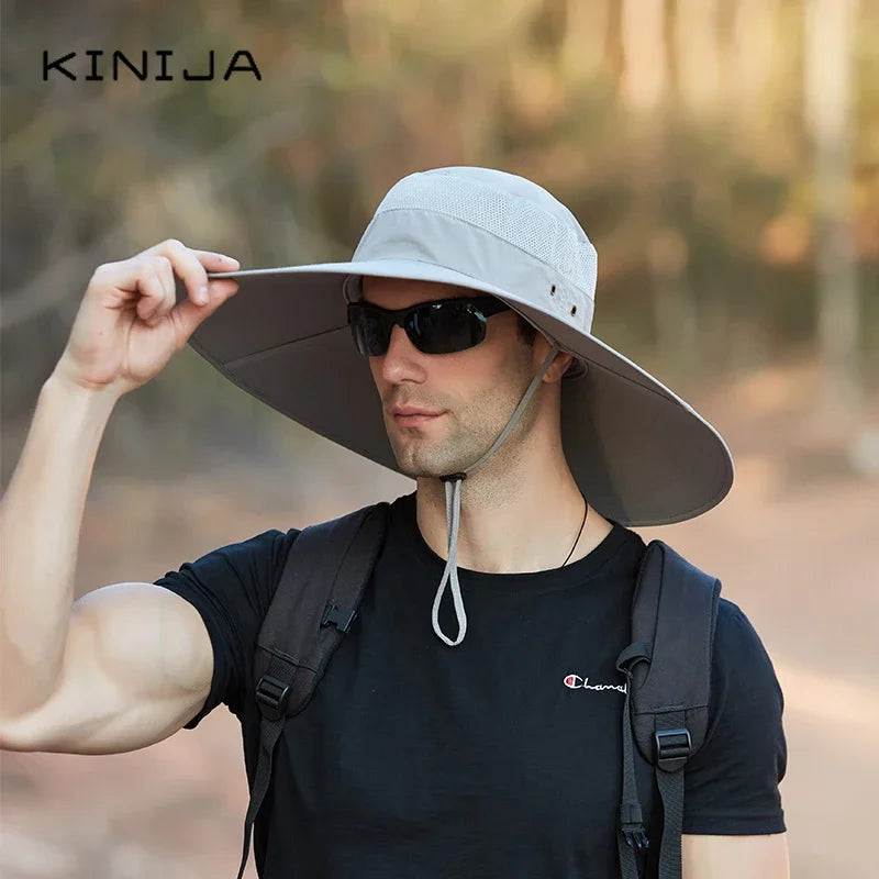 Mannen 15 cm breed grote randzon hoed emmer hoed snel drogen UV -bescherming vissen hoed zomer nieuwe outdoor waterdichte visserscap