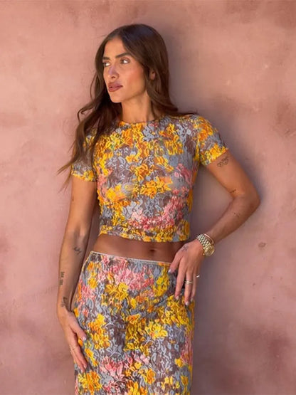 Žene tiskane maxi haljine setovi elegantni ljetni kratki rukavi ženke za kravate, duge haljine odijela 2025 Nove dame Out Out Acation Wear