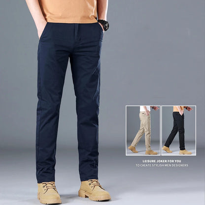 2024 Men's High Quality Pure Cotton Classic Solid Color Casual Pants Business Stretch Cotton Slim Straight Brand Trousers Male