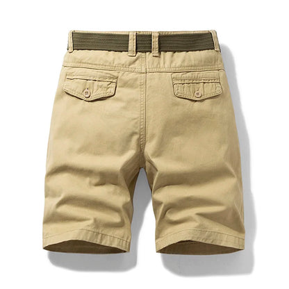 Summer thin multi pocket pure cotton workwear shorts men's oversized loose straight leg five point casual over knee beach shorts
