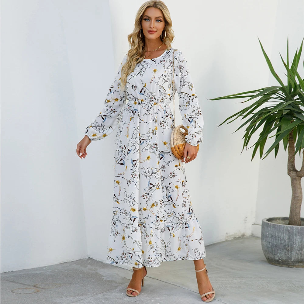 2023 Sping Summer Women Boemian Women maxi Casual cu mânecă lungă cu talie înaltă plajă de plajă rochii de șifon vestdoe florale mujer nou