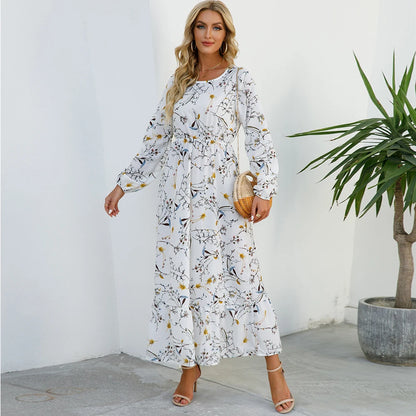 2023 Sping Summer Women Boemian Women maxi Casual cu mânecă lungă cu talie înaltă plajă de plajă rochii de șifon vestdoe florale mujer nou