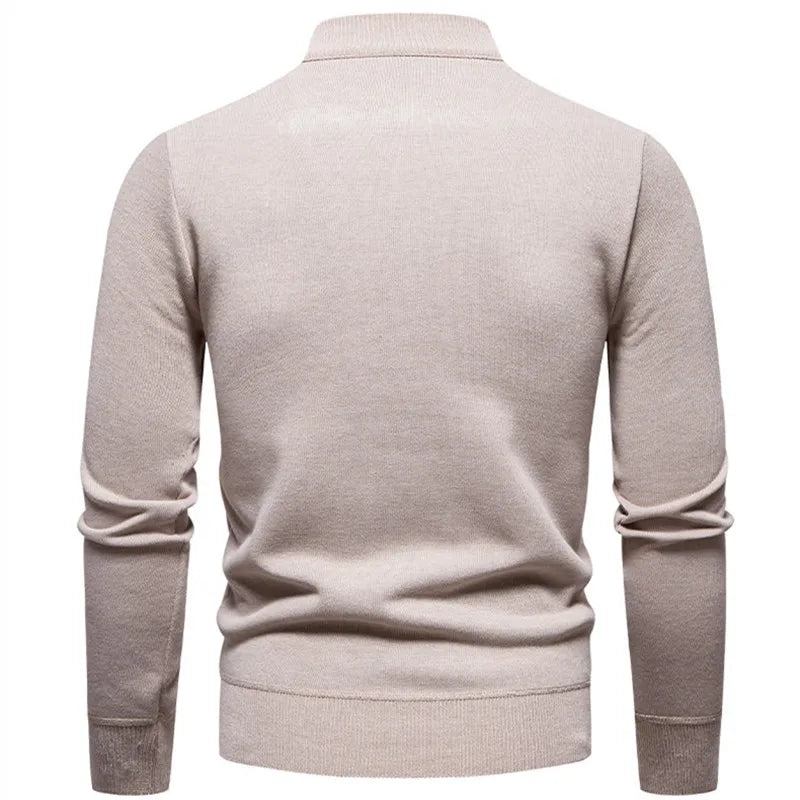 Autumn Winter Men's Half Zipper Knitted Pullovers Solid Slin Fit Casual Sweater Male Fleece Warm Stand Collar Pullover Sweaters