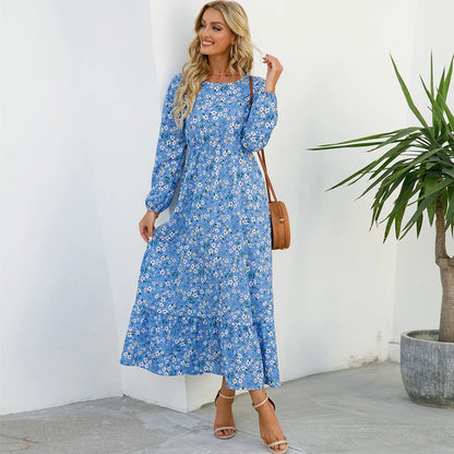 2023 Sping Summer Women Boemian Women maxi Casual cu mânecă lungă cu talie înaltă plajă de plajă rochii de șifon vestdoe florale mujer nou