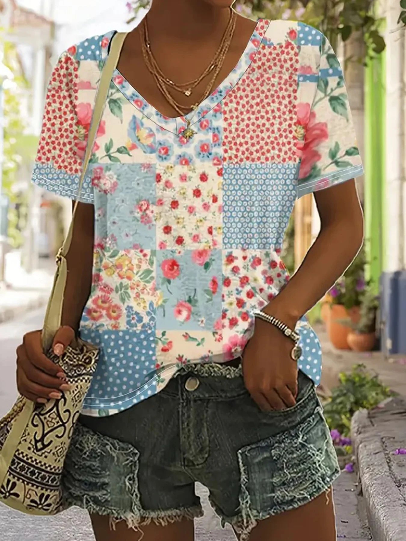 Women's Casual T-Shirt Elegant Striped T Shirts Women's Clothing Stylish V Neck Tee Tops for 2025 Fashionate Trend