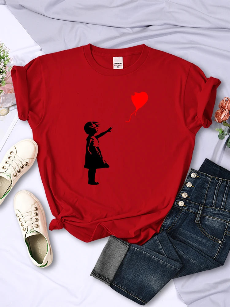 Let’s Fly Love Balloons estampados Camiseta para mujer Softación suave transpirable Manija corta Hip Hop Tendencia Tops ropa de camiseta femenina casual