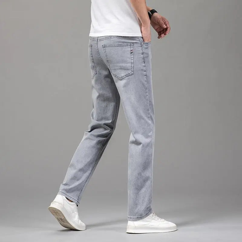 Sommer Elastic Herren Jeans Fashion grau komfortable Geschäft Straight Stretch Cotton Casual Denim Hosen Marke Männliche dünne Hose