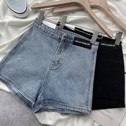 Pantaloni scurți din denim pentru femei cu talie înaltă 2022 Etichetă subțire de pantaloni calzi cu picioare drepte
