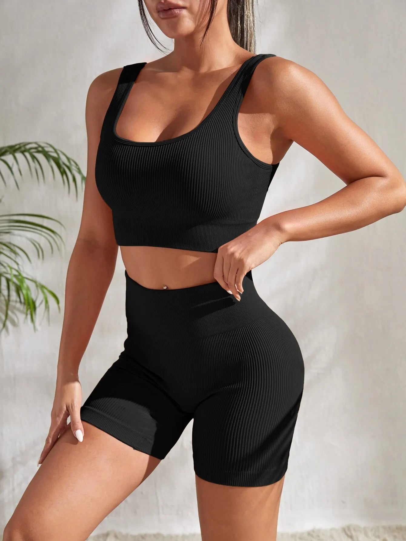 Seamless gerippte Yoga -Sets Trainingssets für Frauen 2 Stücke Fitnessstudio -Anzüge gerippte Crop Tank High -Taille -Shorts Outfits Fitness Running