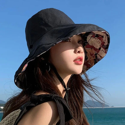 Women's Fishing Cap Summer Sun Protection Full Face with Windproof Rope New Summer Large Brim Spring Autumn UV Protection Hat