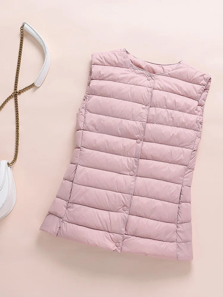 0-10℃ Ultralight Down Vest Women 2024 New Autumn Winter Female Duck Down Waistcoat Puffer Feather Padded Sleeveless Warm Jackets
