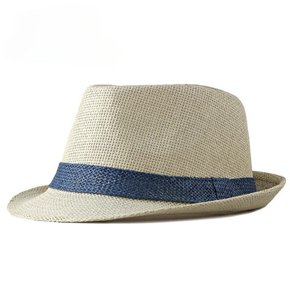 Eenvoudige solide jazzhoed mannen buiten strandhoed vrouwen strohoed geweven streep zonneschade hoed casual buckle strand zon fedoras panama cap