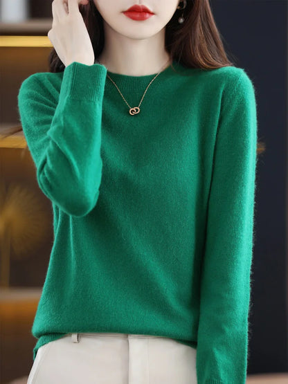 Mode 100% merino ull kvinnors tröja o-hals långärmad pullover vår höst vinter bast Jumper kläder stickkläder toppar