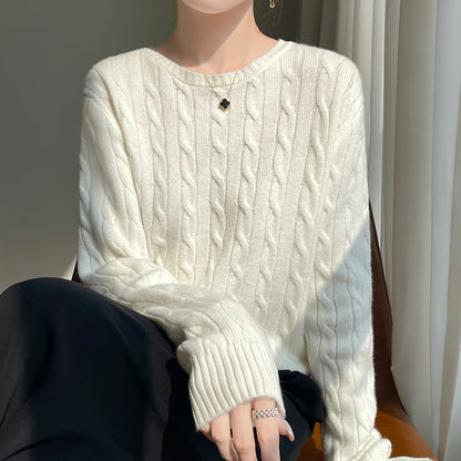 Autumn and Winter round Neck Loose Thick Women's Twist Knitted Sweater Long Sleeve Pullover Bottoming Shirt Lazy Top