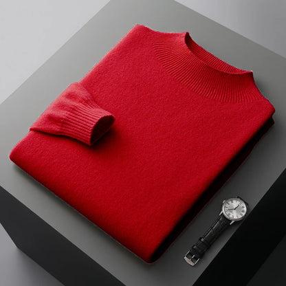 New Men's Fashion Casual Wool Sweater Warm Autumn And Winter Semi-High Neck Knitted Bottoming Shirt