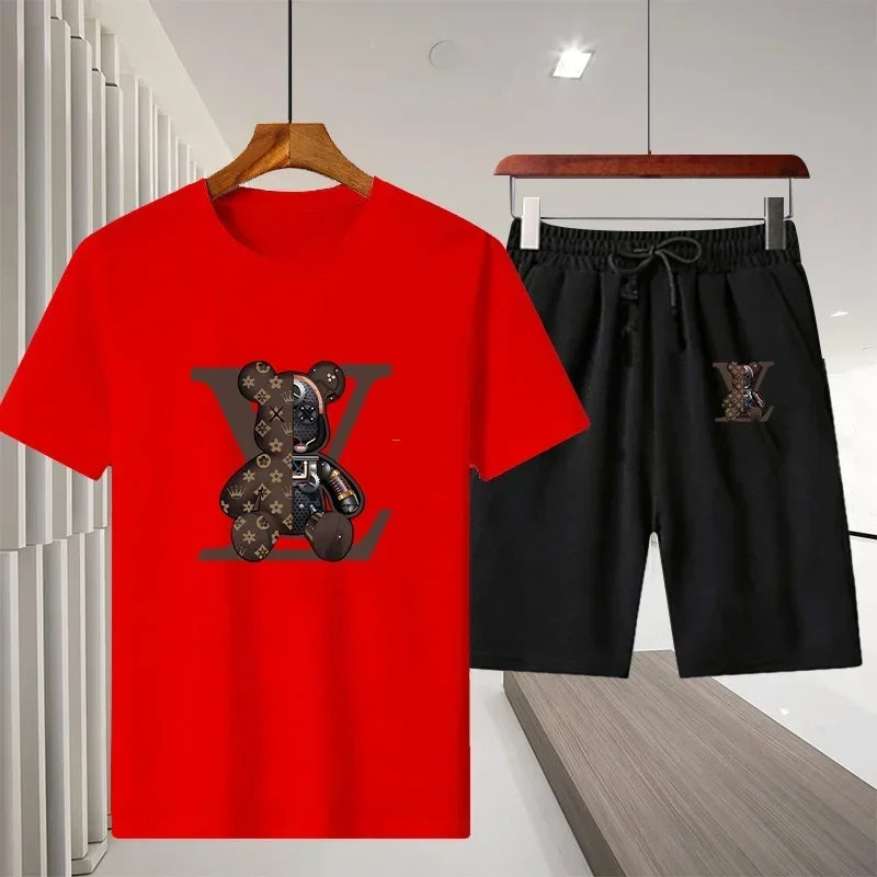 Ny 2025 Summer Leisure Men's Sports Suit Outdoor vandring Jogging Men's Short Sleeve Breattable T-shirt + Shorts Two-Piece Set