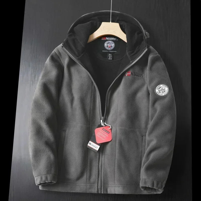Nueva chaqueta de vellón para hombres de invierno calle británica engrosada chaqueta polar con capucha con capucha