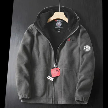 Nueva chaqueta de vellón para hombres de invierno calle británica engrosada chaqueta polar con capucha con capucha