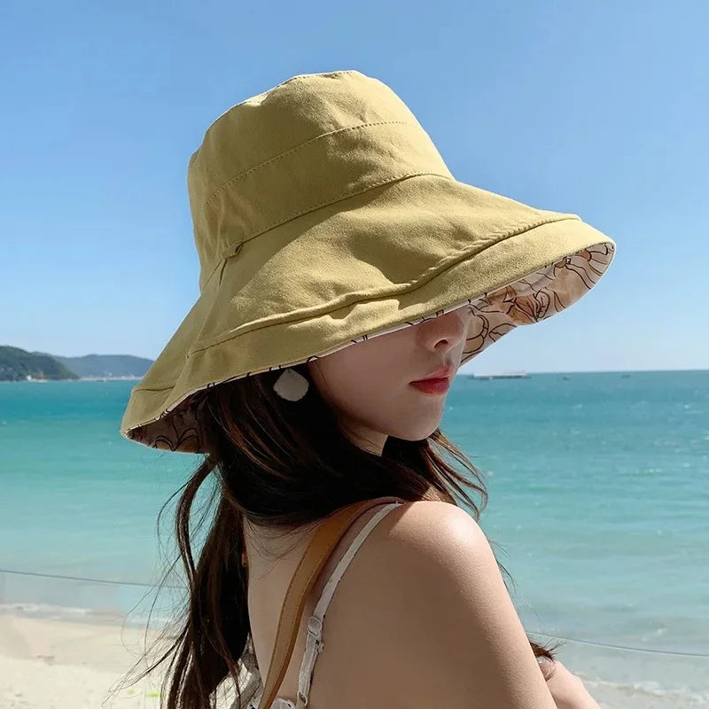 Women's Summer Double-Sided Print UV Protection Sun Hat Face Covering Fishing Cap Breathable Baseball Cap Fashionable Accessory
