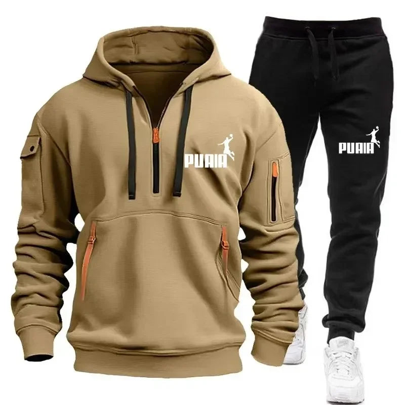 Men's tracksuit Zipper hoodie + Sweatpants 2-piece Fall/Winter Men's daily casual blazer Jogging suit Top and pants, tracksuit