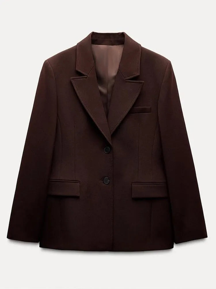 Mini-saia elegante de Blazer Coat Desenta Mulheres Marrom ombro marrom