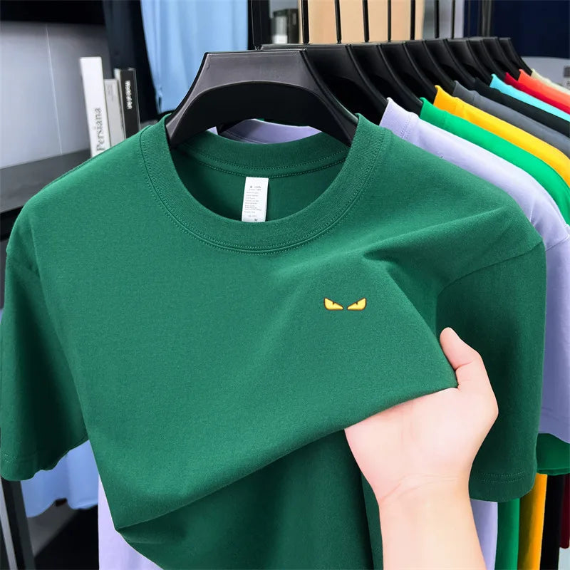 High-end Quality Men's T-shirt 100Cotton O-Neck Pattern Embroidery Short Sleeve Summer New Fashion Trend Half Sleeve Men's Wear