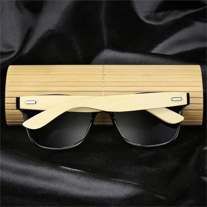 Bamboo bois vintage carré de lunettes de soleil polarisées masculin