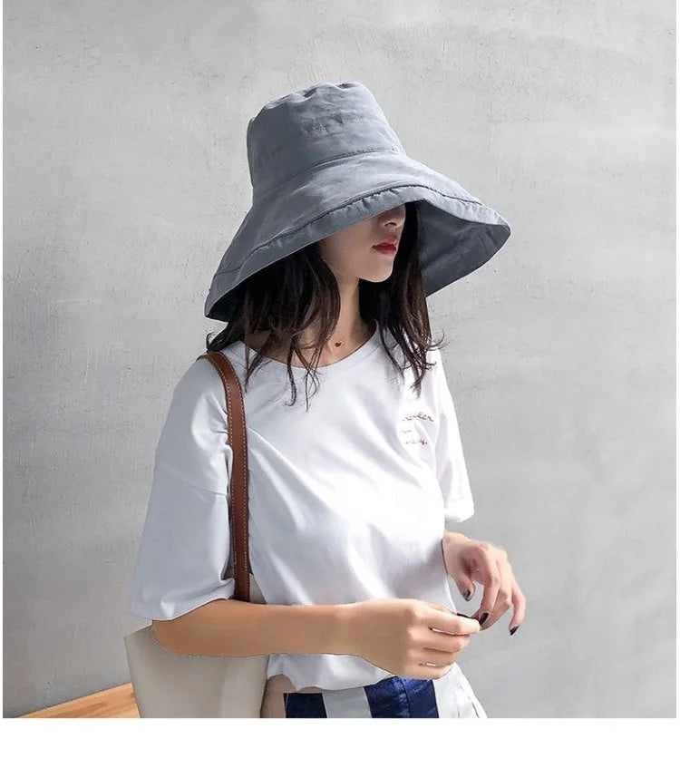 Women Cotton Wide Brim Sun Hats Metal Wired Edge Summer UV Protection UPF Boho Hat for Beach Hiking Garden Travel Chin Strap
