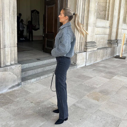 Mejr Tweed Cropped Tacets for Women jesienna zima kurtka krótkometrażowa Kobiet Kobiet zamek z uprawy kurtki półś sezonu Kobieta nowa w odzieży wierzchniej