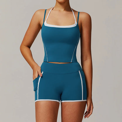2pcs Women Yoga Set Gym Fitness trening treningssuit joga sportska odjeća osvijetljene hlače i tanke naramenice za rastez