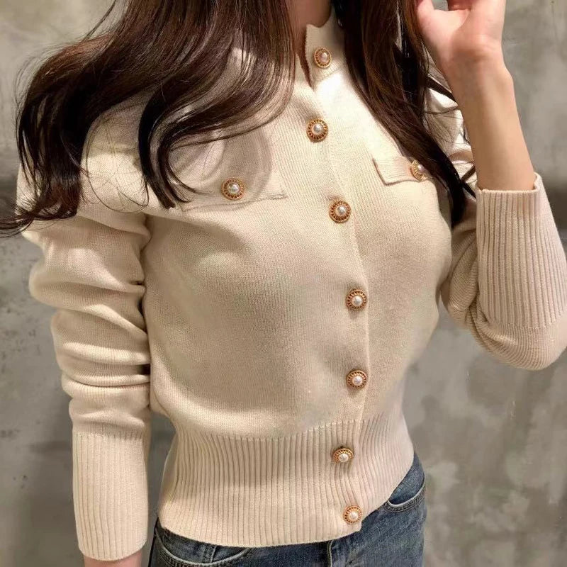 Automne Hiver à manches longues Fashion Femmes Cardigans Pulllaon tricot tricot court décontracté simple coréen slim chic dames