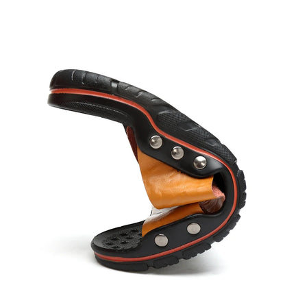 Zomer mannen slippers echt lederen ademende klompen sandalen strand klassiekers lederen glijbanen buiten slippers plus size heren schoen