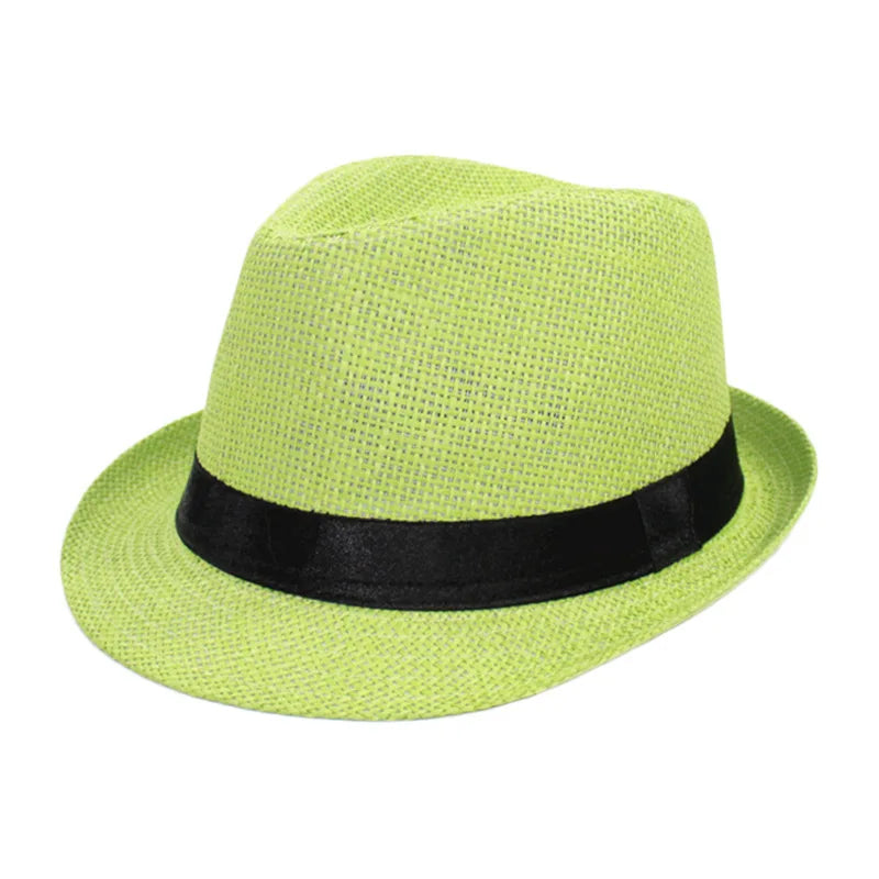 Primăvara Părinte Părinte Copil Straw Straw Cap Respirabil pentru bărbați pentru bărbați pentru bărbați Proteză Solut Panglică Decorare Sunshade Jazz Top Sun Hat F58