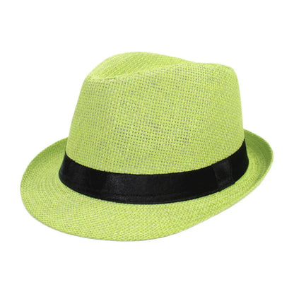 Primăvara Părinte Părinte Copil Straw Straw Cap Respirabil pentru bărbați pentru bărbați pentru bărbați Proteză Solut Panglică Decorare Sunshade Jazz Top Sun Hat F58