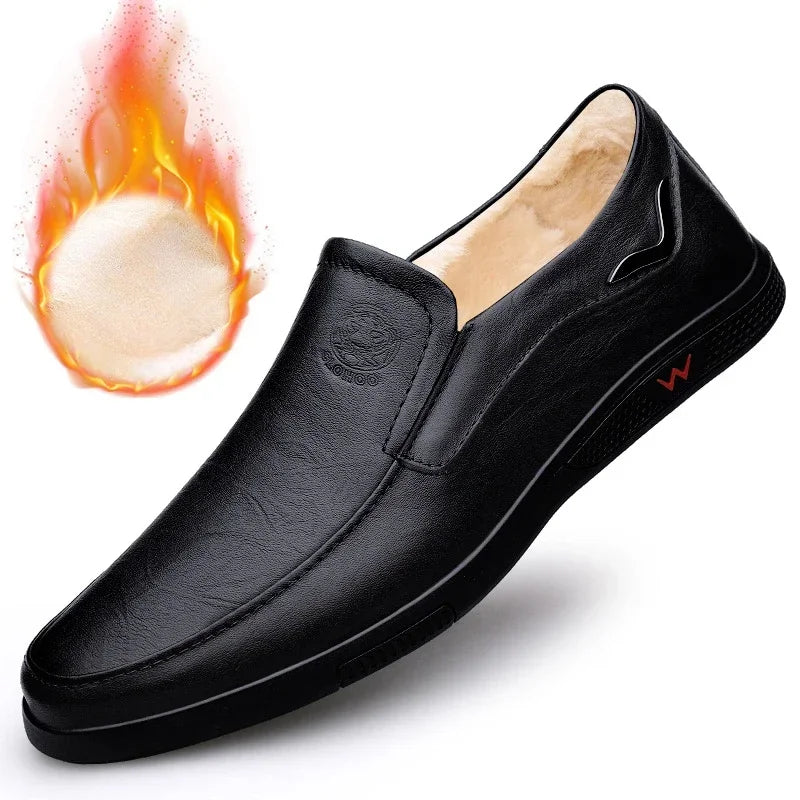 Handmade Men's Shoes Business Leather Shoes Rubber Sole Loafers Slip on Male Casual Shoes Work Office Shoe Black Flat Dress Shoe