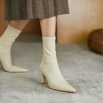 2023 WOMEN HIGH WEEL KRATKE KOŽNJI Čizme Nove čizme ženske tanke čizme za tanke potpele dame gležnjeve kratke čizme Botas de mujer