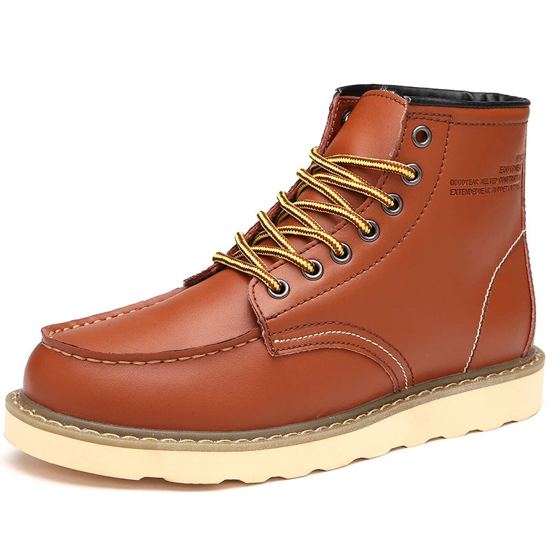 Winter Velvet Warm Outdoor Work Leather Shoes Brand Western Cowboy Boots Soft Soled Comfortable Lace Up Fashion Desert Boots