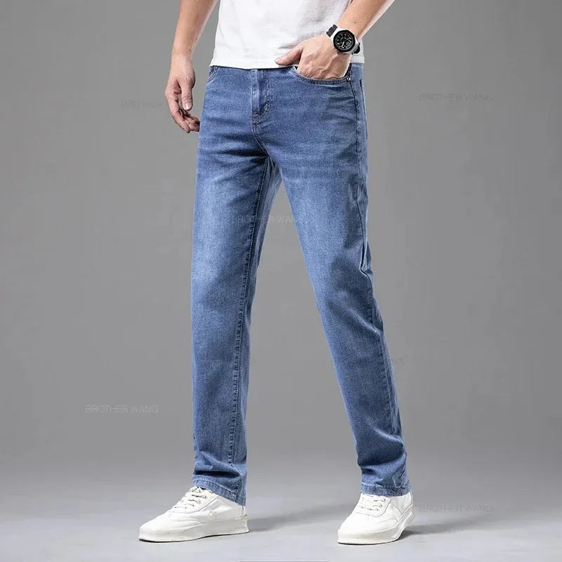 Sommer Elastic Herren Jeans Fashion grau komfortable Geschäft Straight Stretch Cotton Casual Denim Hosen Marke Männliche dünne Hose