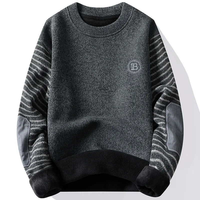 Mænds sweater Patckwork Round Neck Pullovers Fleece Foret tyk varm vinterstrik mode -hoppere Mands tøj