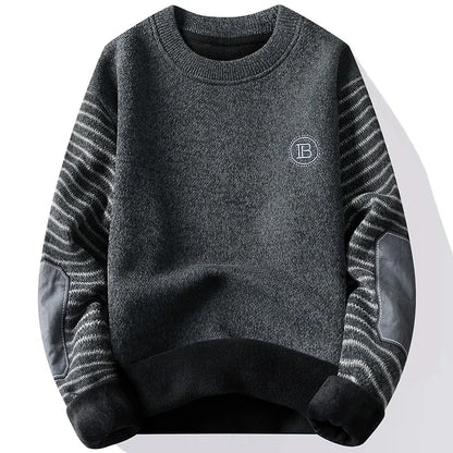 Mænds sweater Patckwork Round Neck Pullovers Fleece Foret tyk varm vinterstrik mode -hoppere Mands tøj