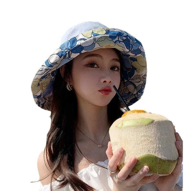 Women's Summer Double-Sided Print UV Protection Sun Hat Face Covering Fishing Cap Breathable Baseball Cap Fashionable Accessory