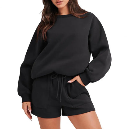 Winter Two Piece Set Women Tracksuit Overdimensionerad kostym 2023 Autumn Shorts Suits Female Sweatshirt Solid Sports Hoodie Sportwear