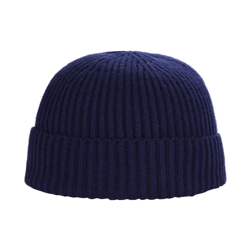 Autumn  Winter Short Warm Melon Hat Men Knitted Round Top Brimless Cold Hat Women Street hip-hop Wool Beanie