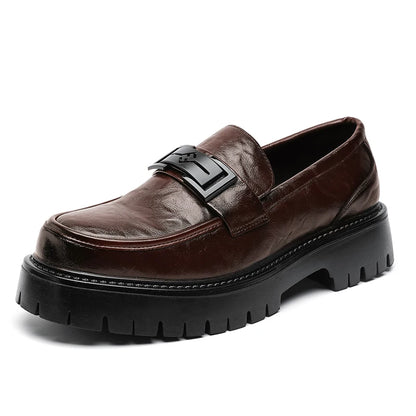 Menns skinn uformelle sko tykk soled loafers Spring høst Ny stil Simple Black Men's Business Work Shoes Big Size ： 38-48
