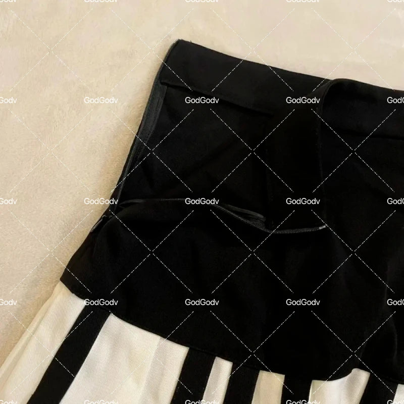 Spring Black White Spliced Women Short Skirt 2025 Y2k Slim Design Harajuku Mini Skirt Female Empire Korea Style Chic Piano Skirt