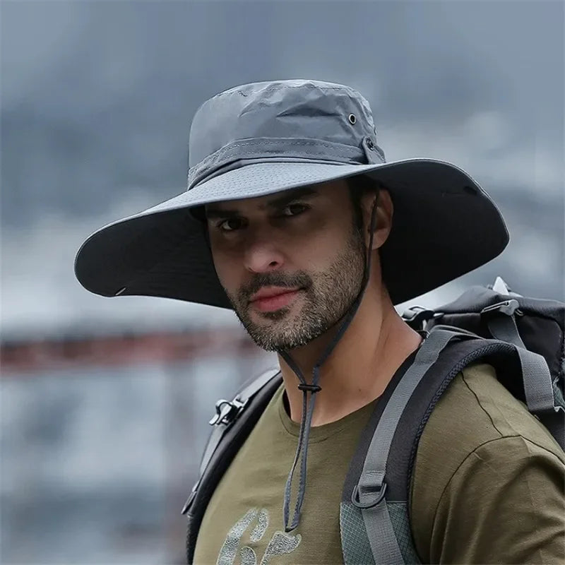 1 × Big Brim Summer Large Sun Hat Män kvinnor andas fiske mössor sol uv skydd nät fiskare hatt vandring utomhus strandmössa